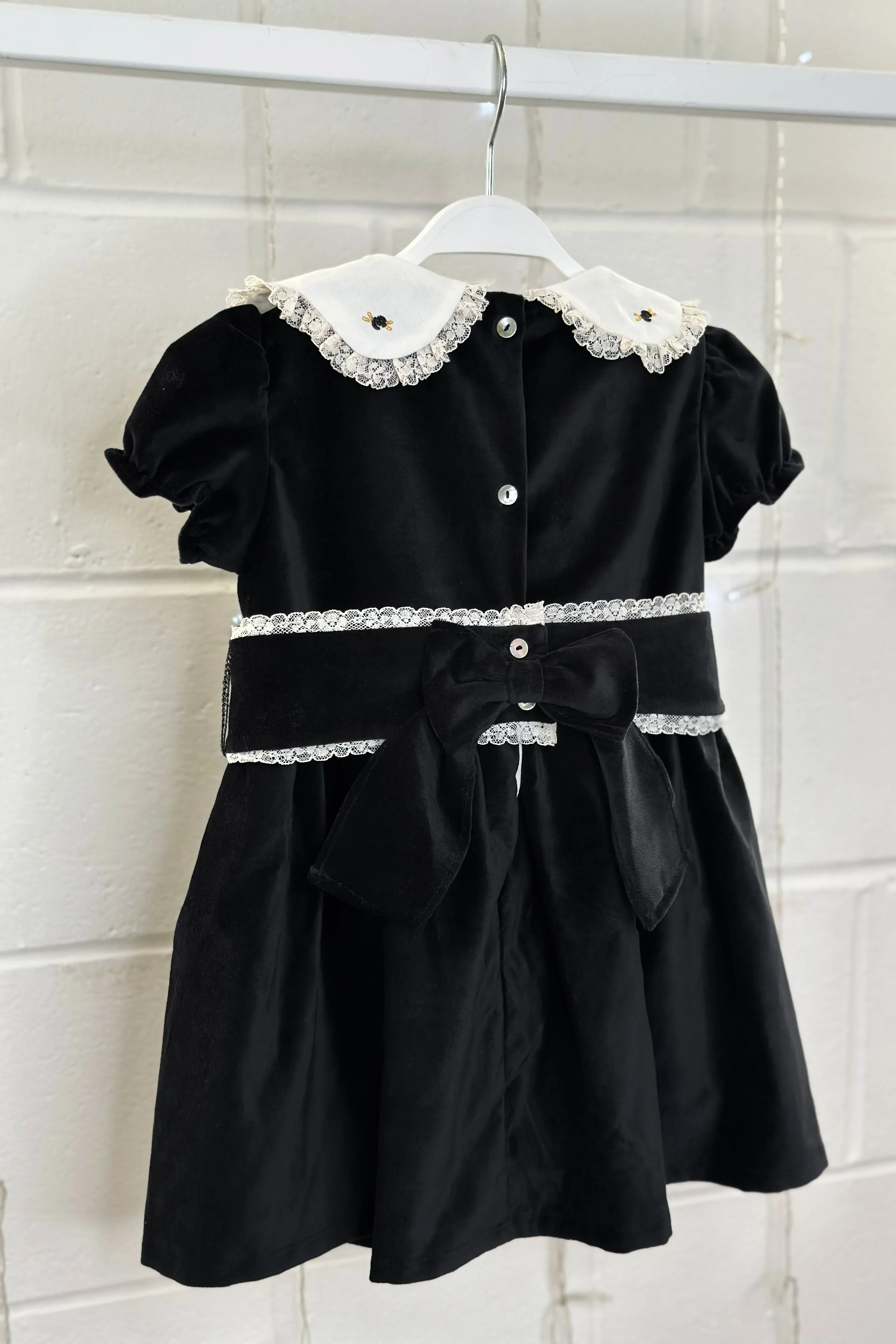 "Verity" Black Velvet Embroidered Dress
