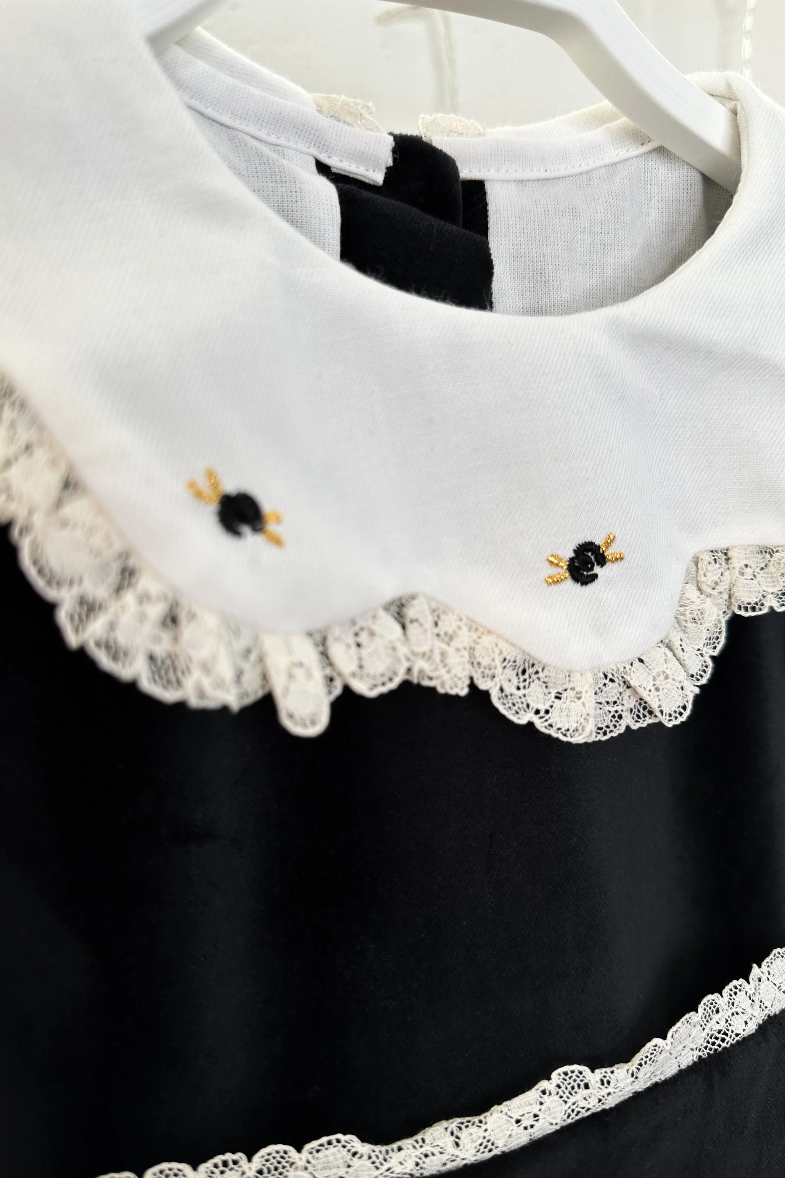 "Verity" Black Velvet Embroidered Dress