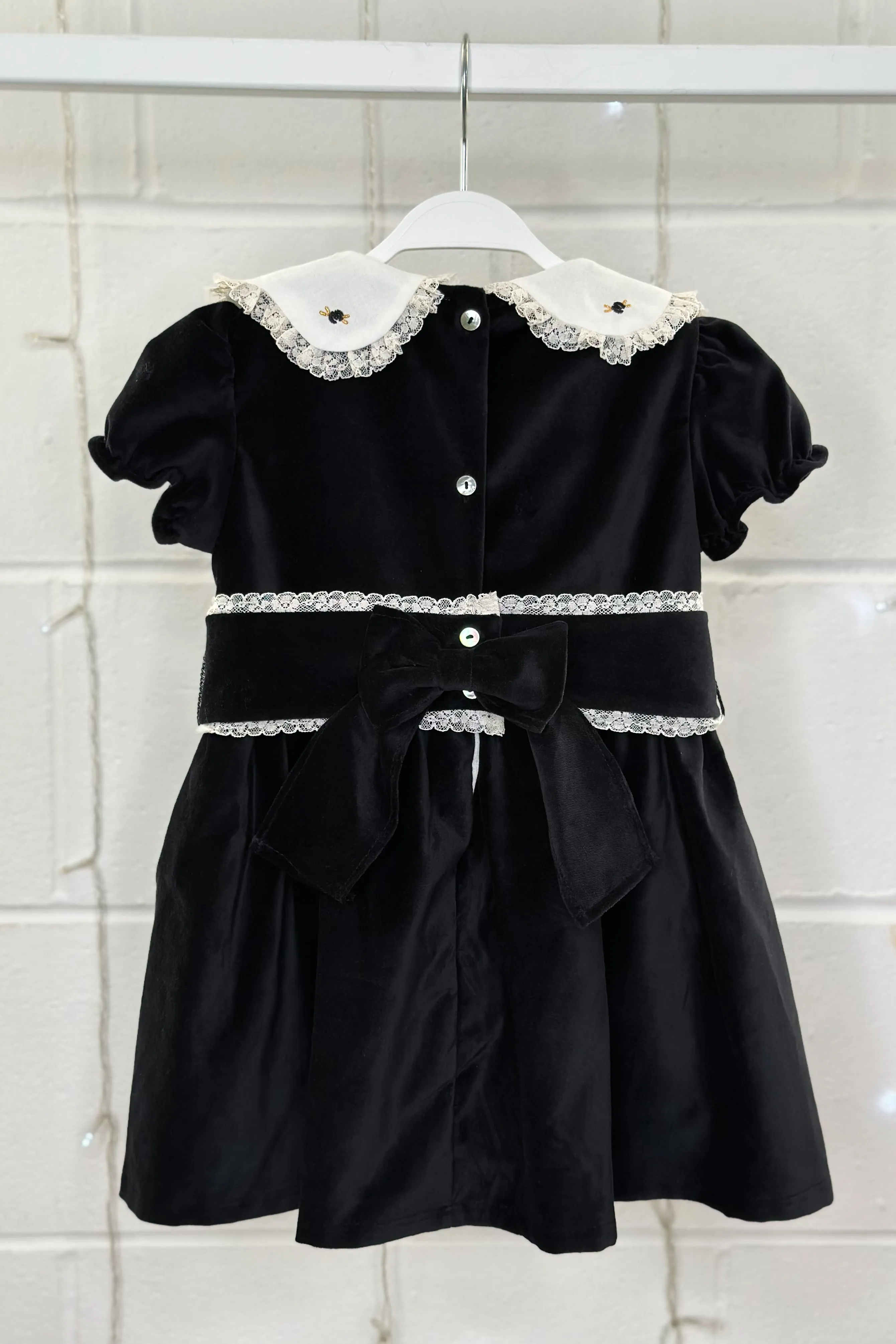"Verity" Black Velvet Embroidered Dress