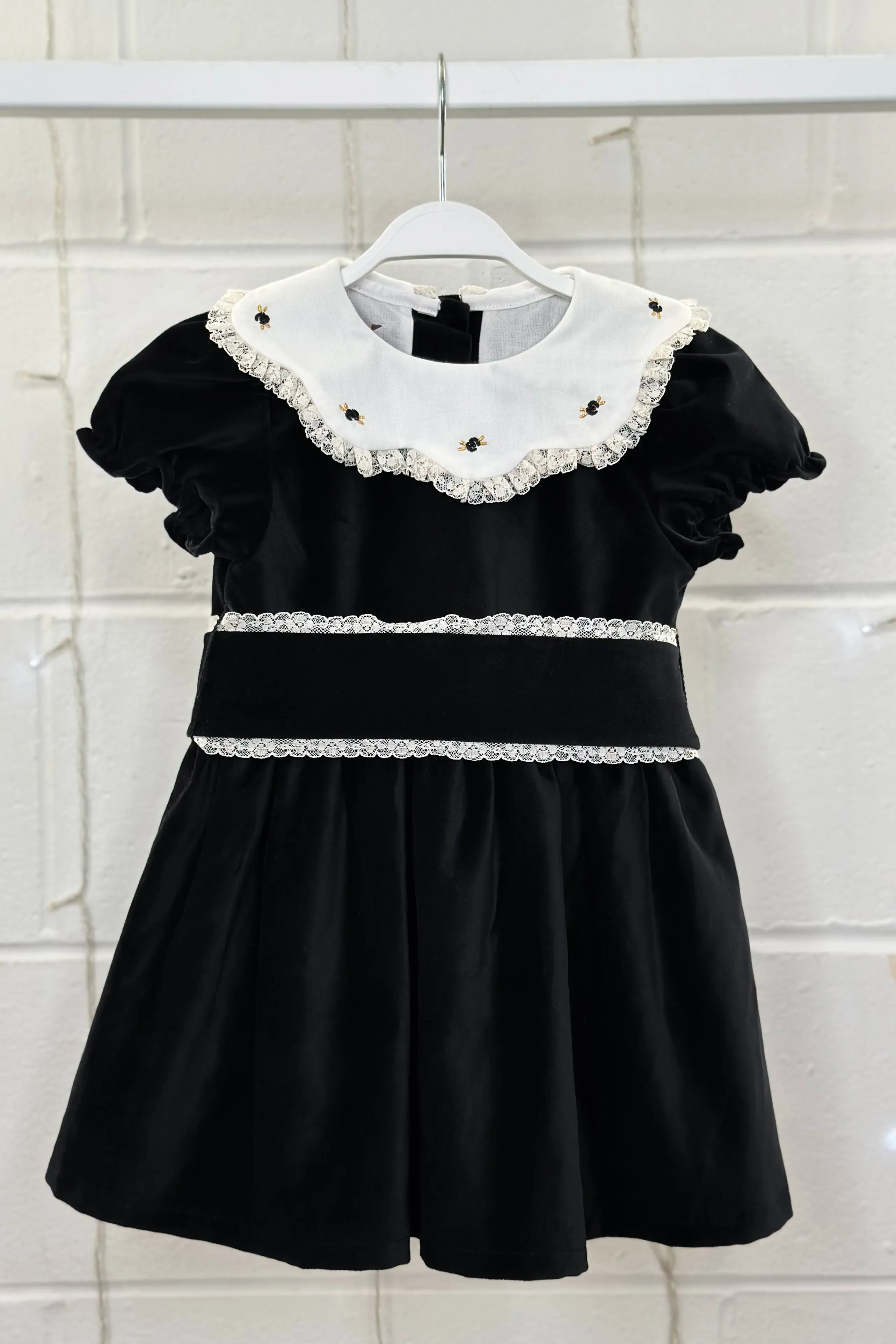 "Verity" Black Velvet Embroidered Dress