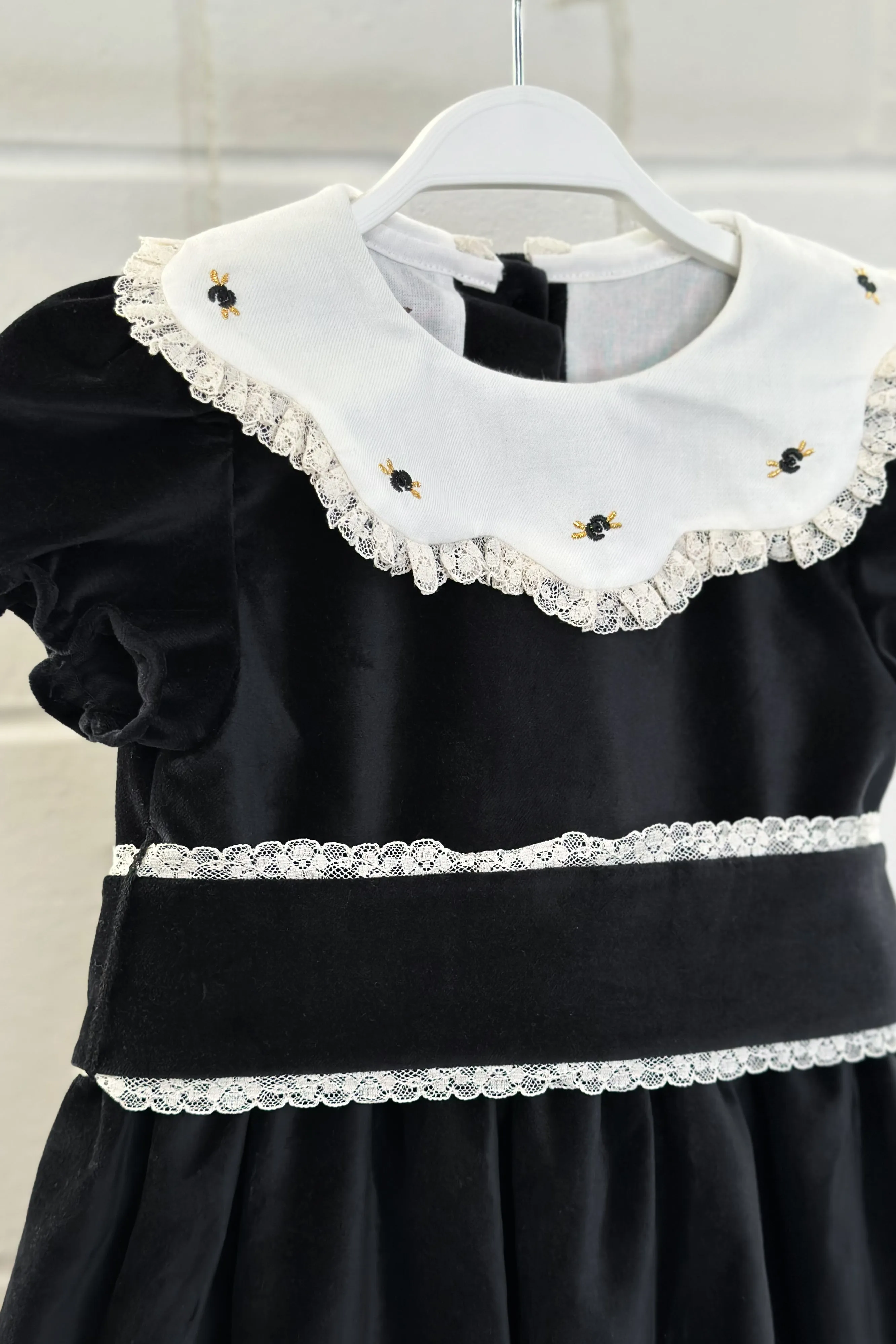 "Verity" Black Velvet Embroidered Dress