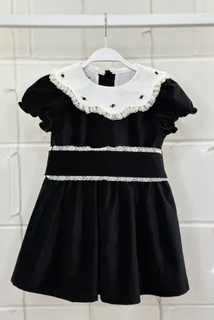 "Verity" Black Velvet Embroidered Dress