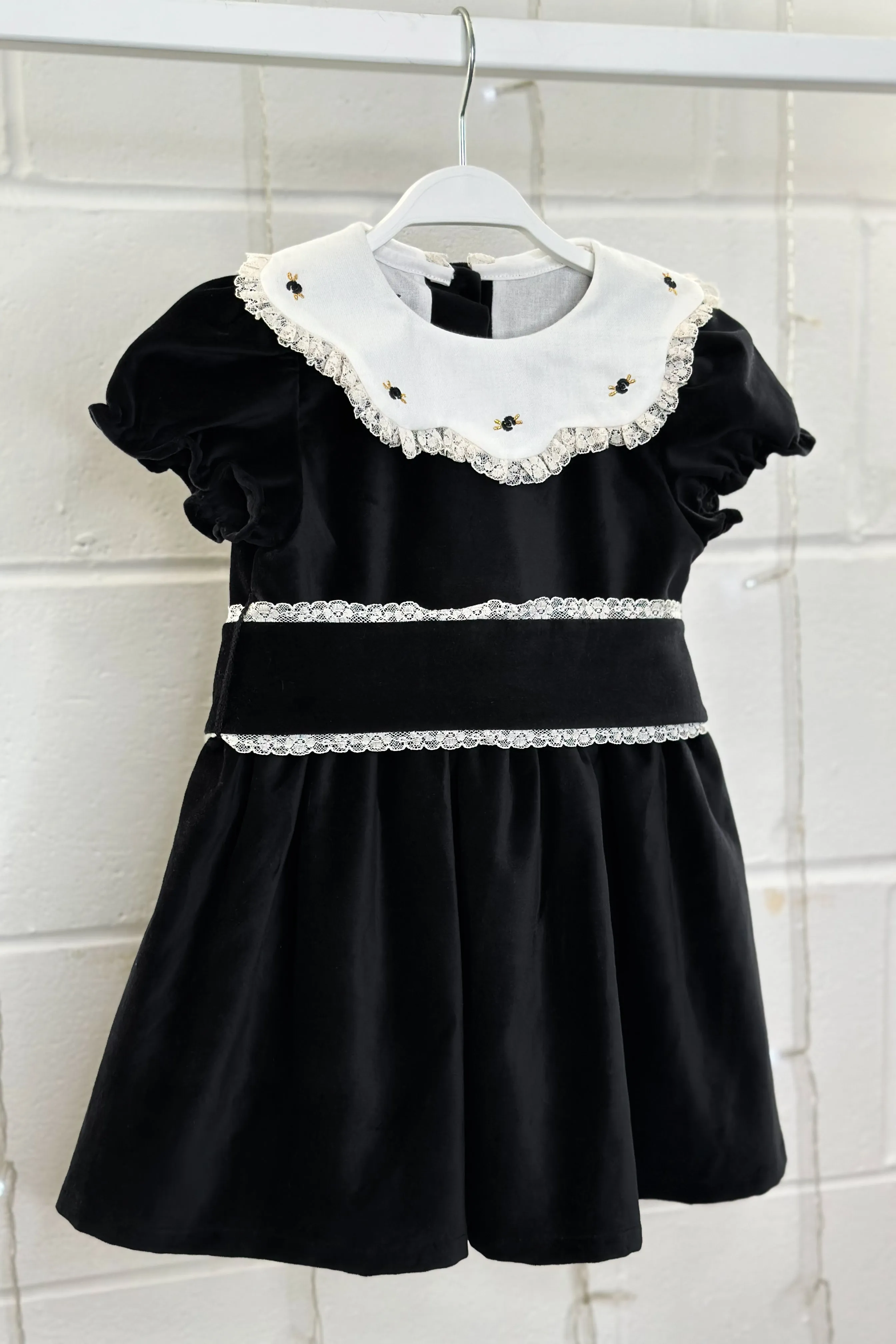 "Verity" Black Velvet Embroidered Dress
