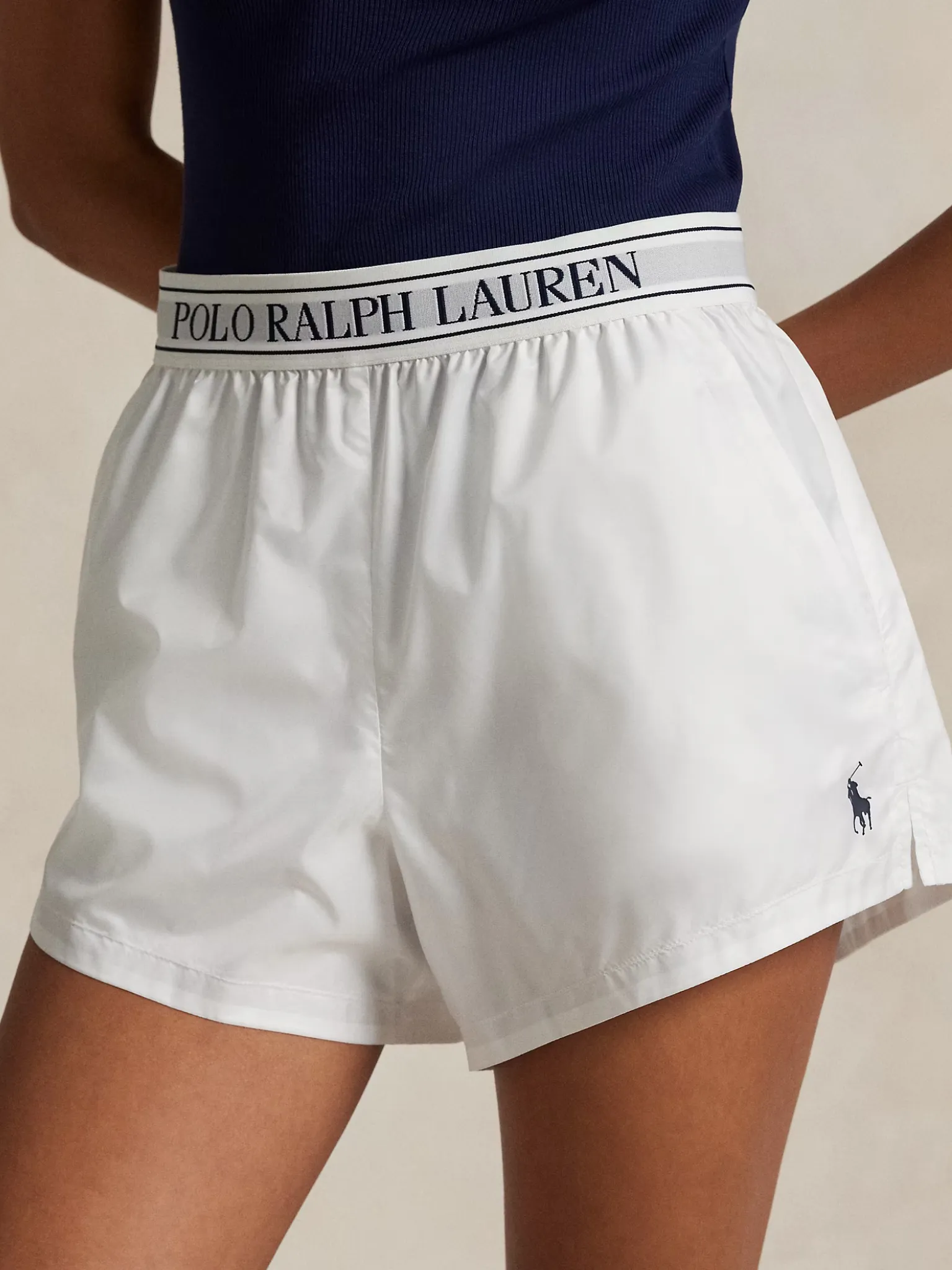 RALPH LAUREN WOMEN Logo-waistband Ripstop Short Ceramic White