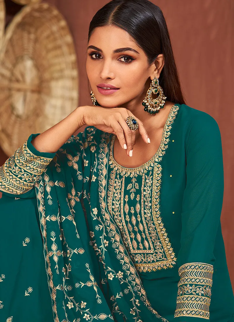 Rama Green Traditional Embroidered Partywear Palazzo Suit