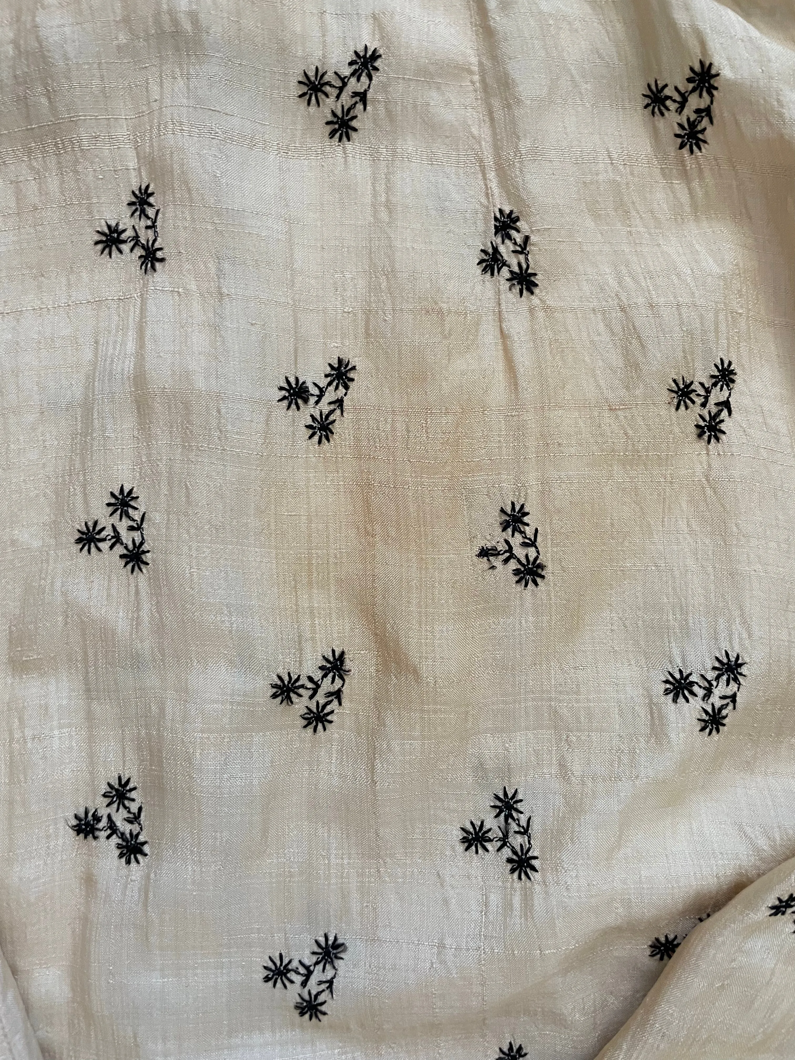 Rare 1930s Embroidered Raw Silk Midi Dress