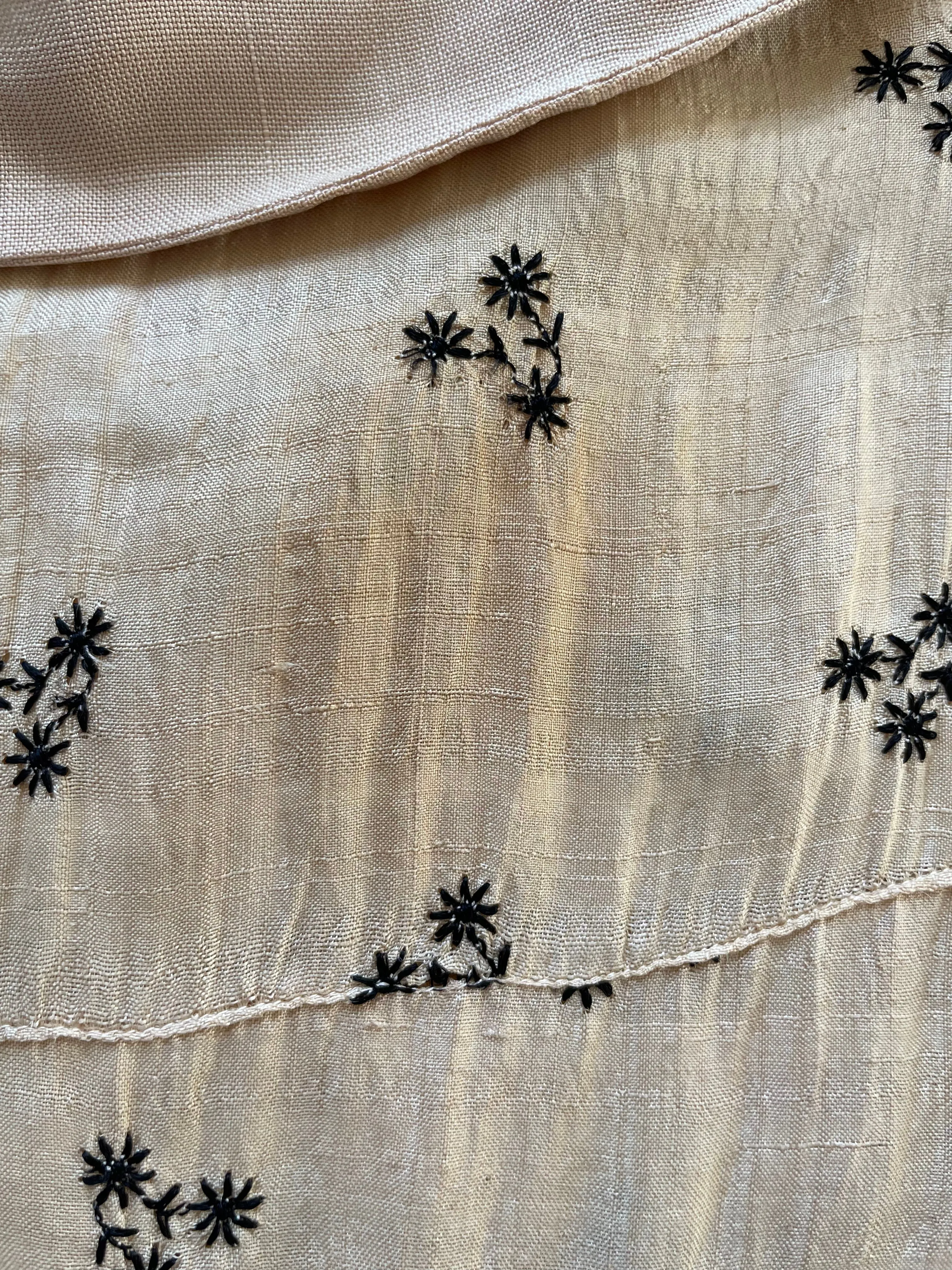 Rare 1930s Embroidered Raw Silk Midi Dress