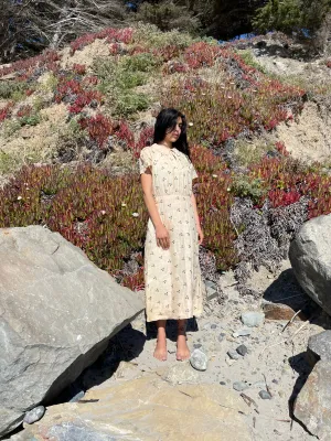 Rare 1930s Embroidered Raw Silk Midi Dress