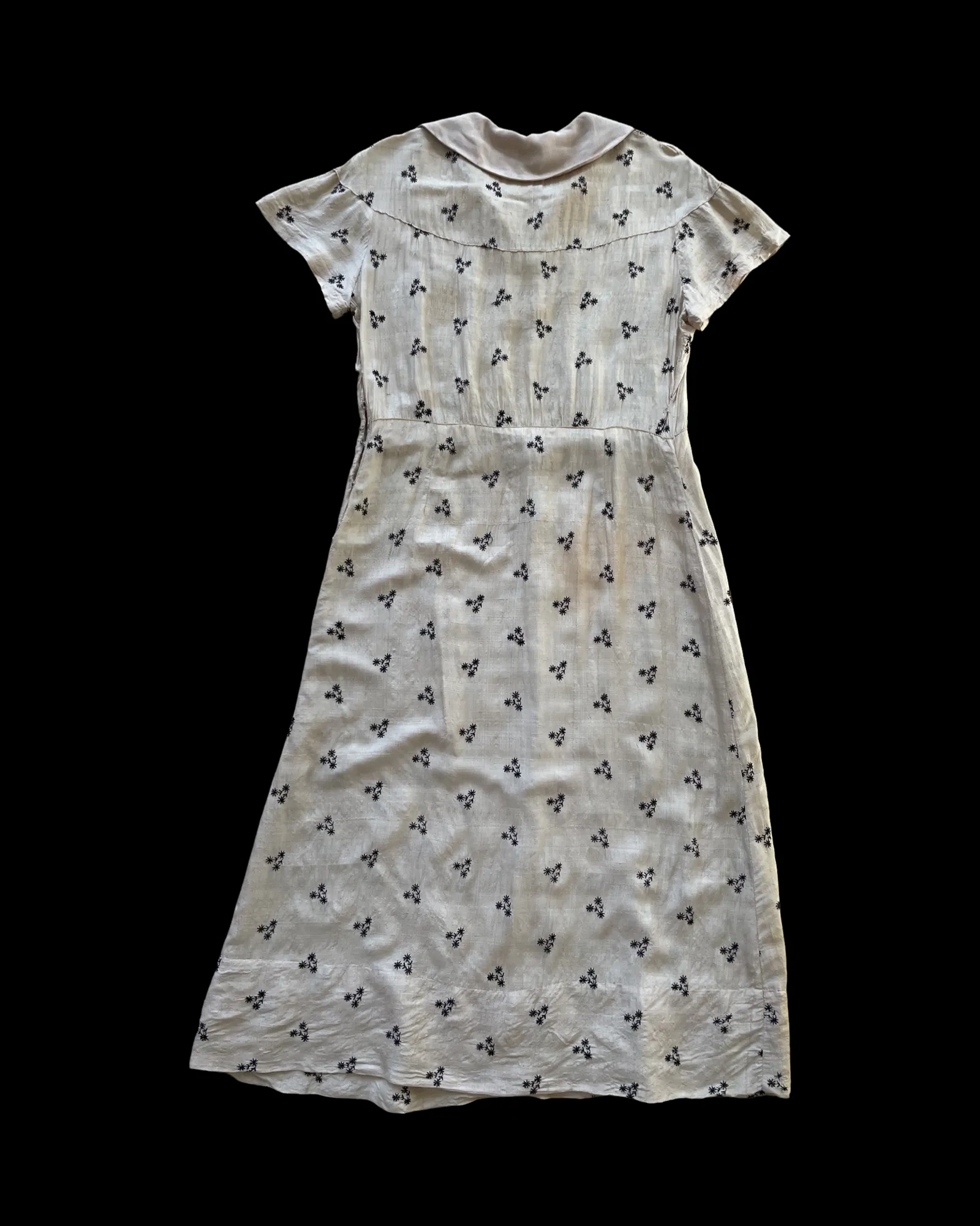 Rare 1930s Embroidered Raw Silk Midi Dress