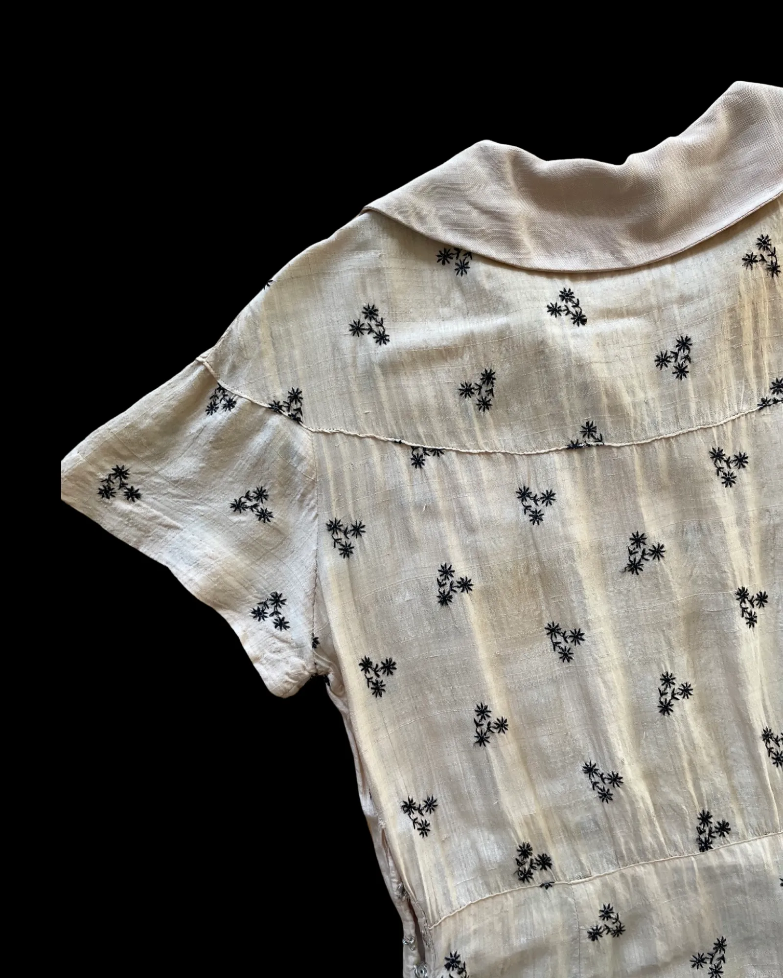 Rare 1930s Embroidered Raw Silk Midi Dress