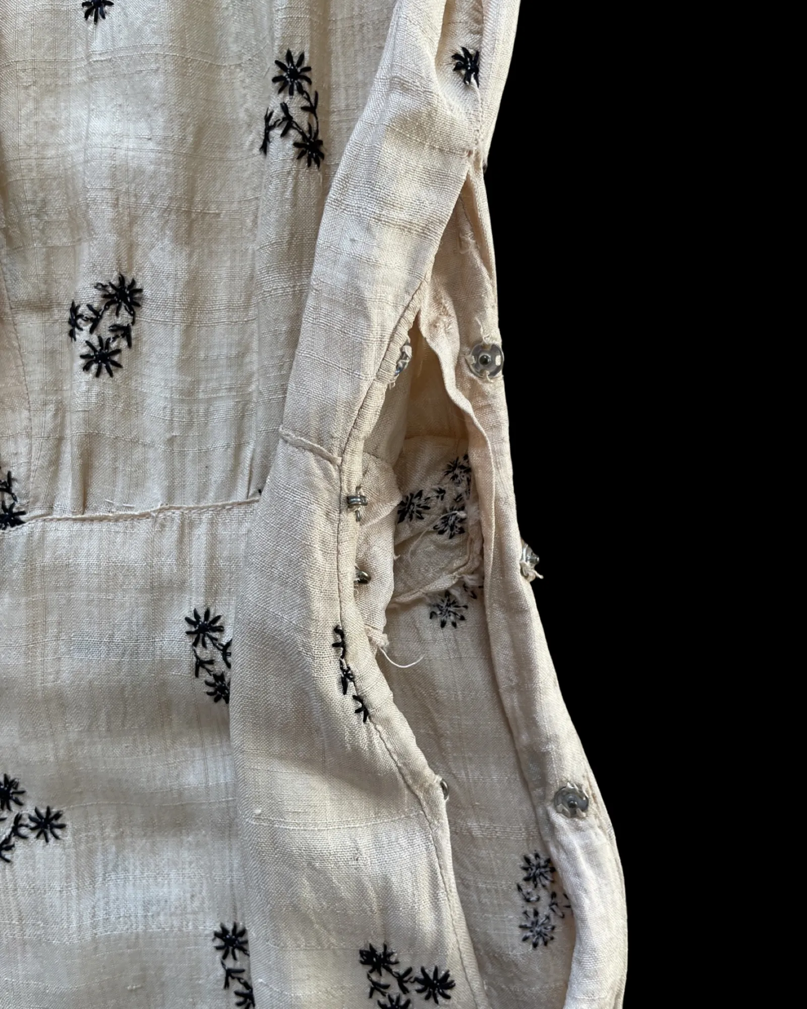 Rare 1930s Embroidered Raw Silk Midi Dress