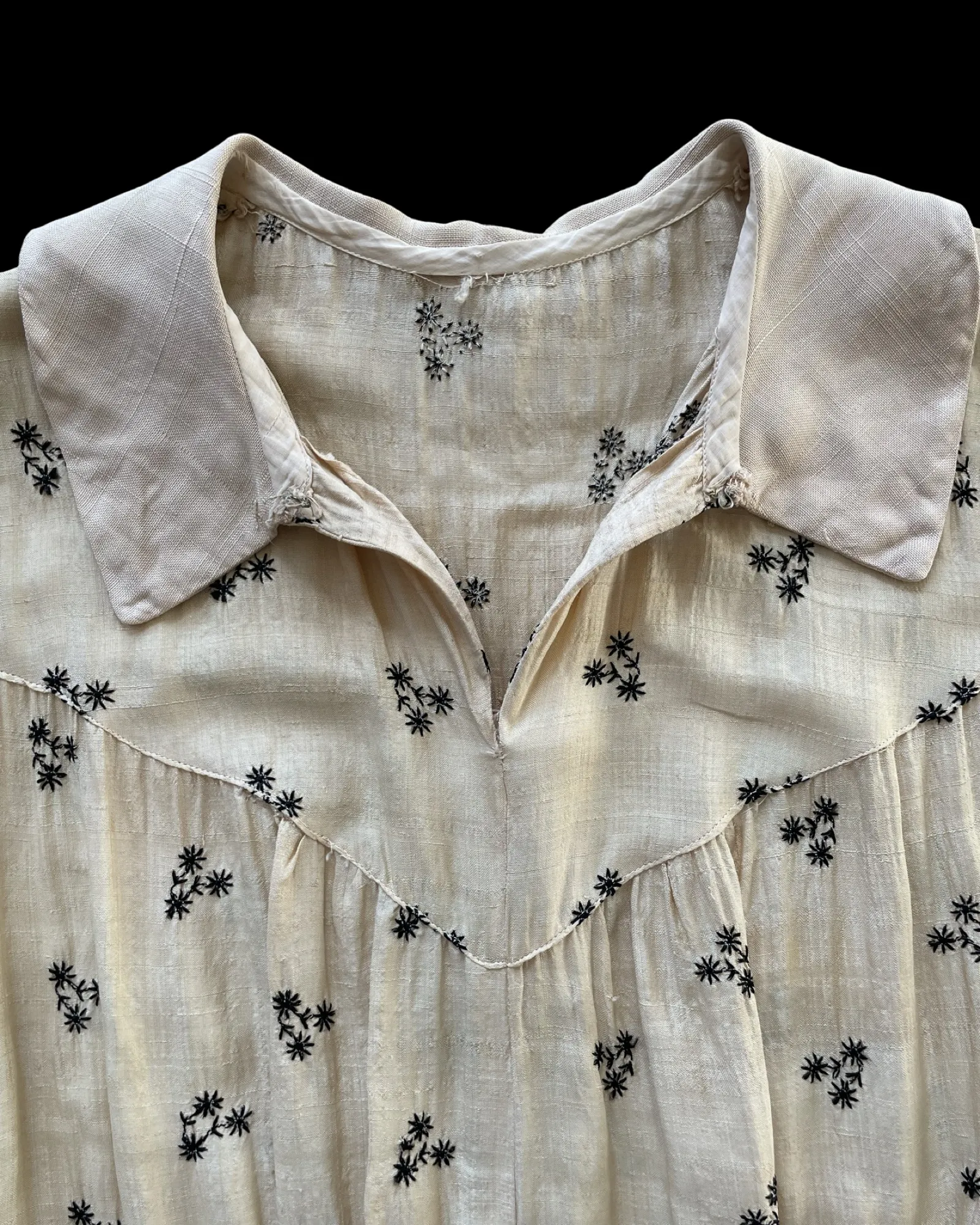 Rare 1930s Embroidered Raw Silk Midi Dress