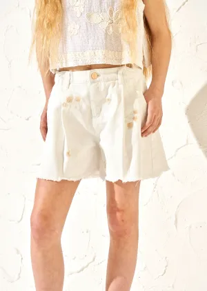 Raya Cream Embroidered Denim Short