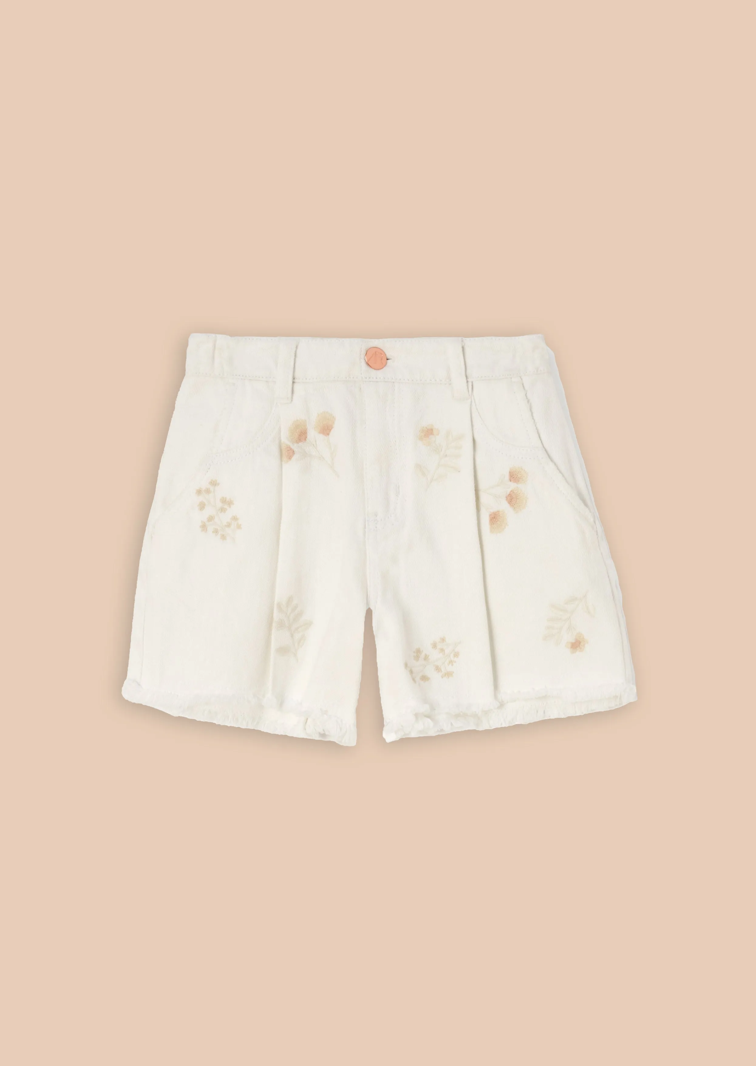 Raya Cream Embroidered Denim Short