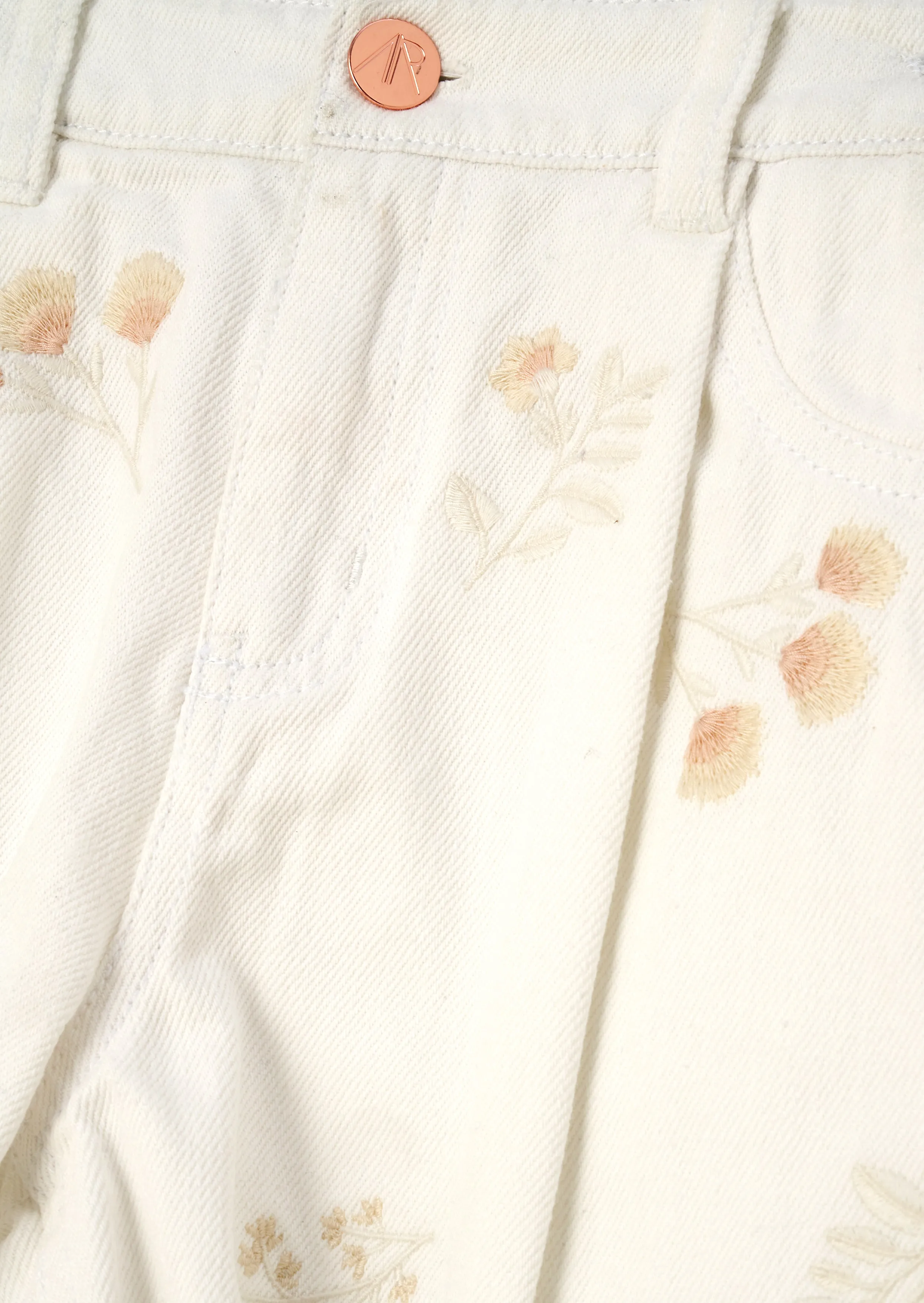 Raya Cream Embroidered Denim Short