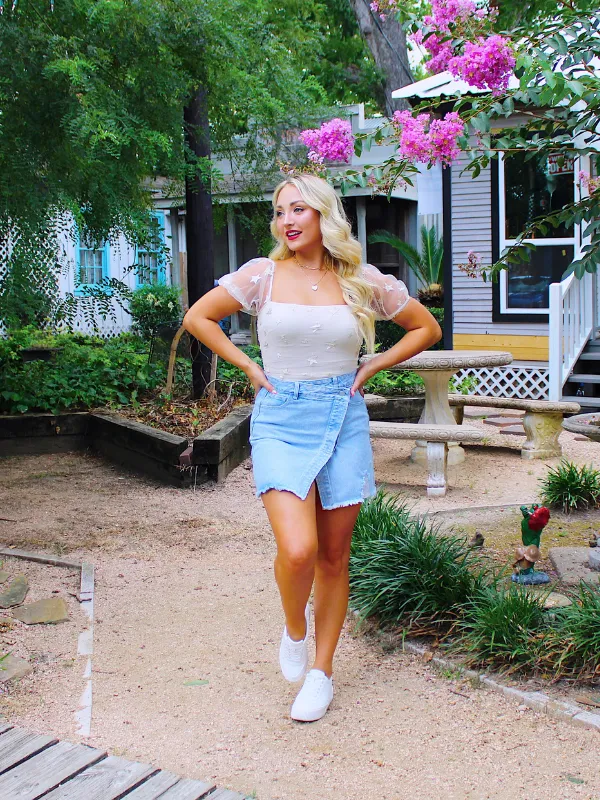 Ready For The Weekend Asymmetrical Denim Skirt, Light Blue