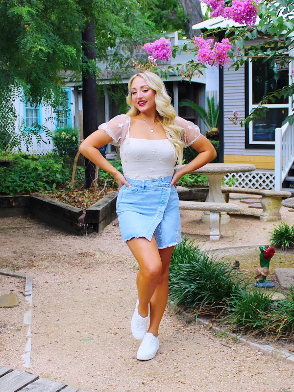 Ready For The Weekend Asymmetrical Denim Skirt, Light Blue