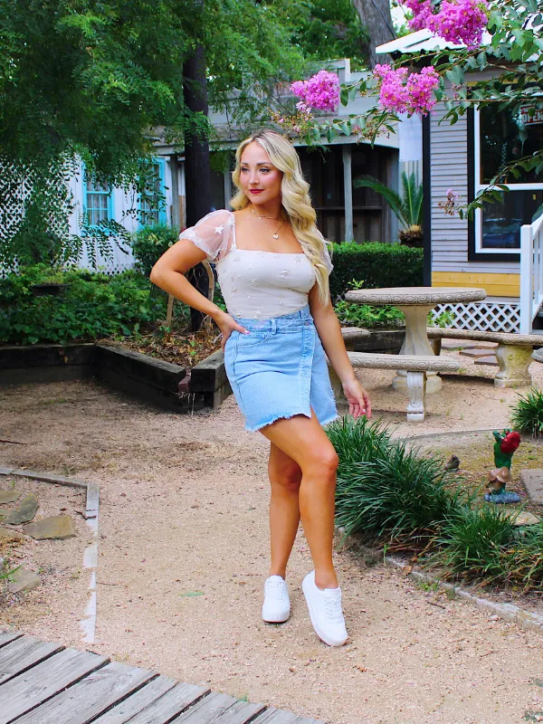 Ready For The Weekend Asymmetrical Denim Skirt, Light Blue