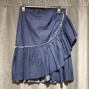 Red Valentino Blue Denim Fauzx Wrap Ruffle Skirt