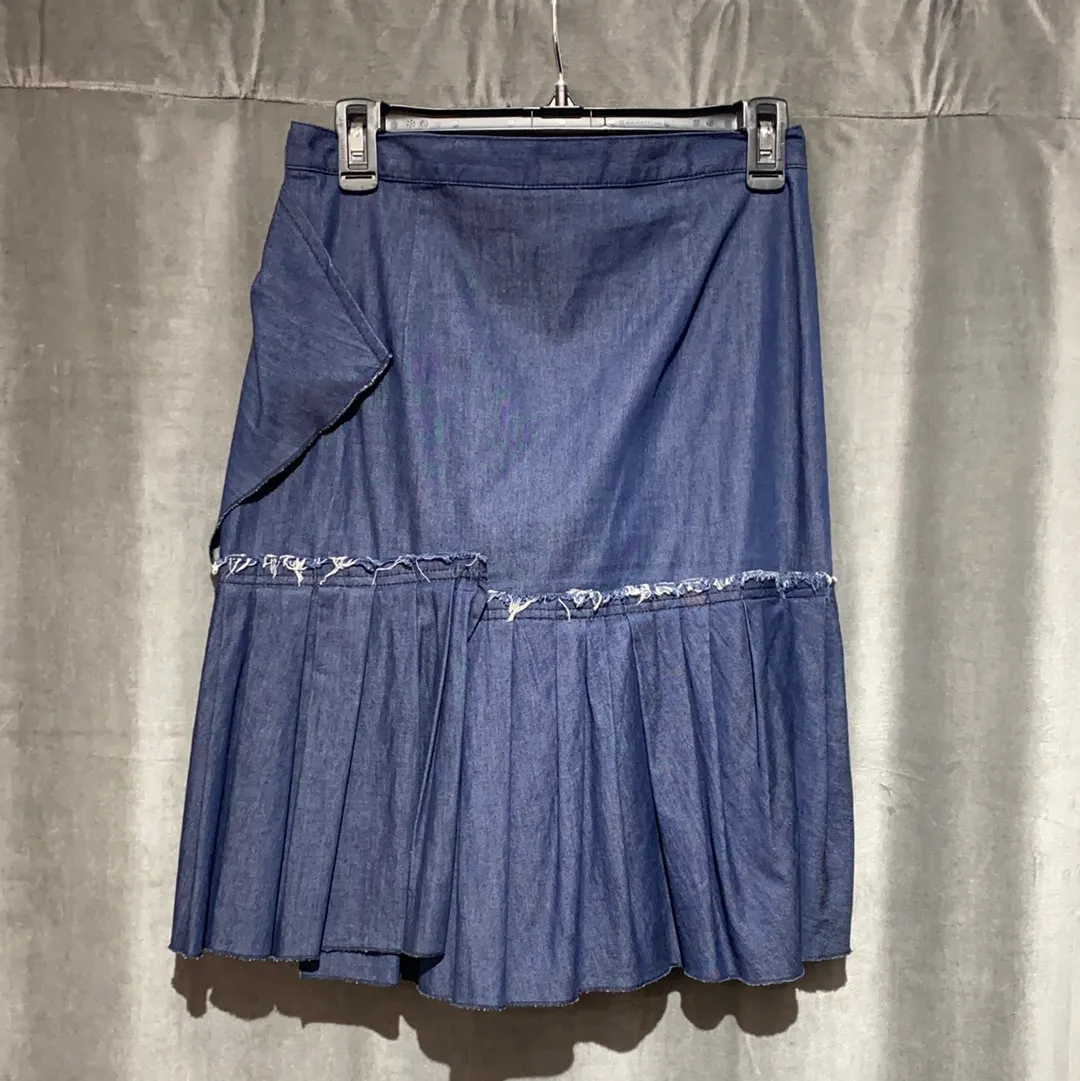 Red Valentino Blue Denim Fauzx Wrap Ruffle Skirt