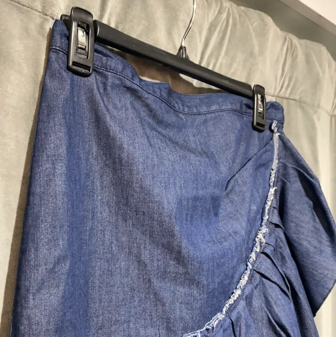 Red Valentino Blue Denim Fauzx Wrap Ruffle Skirt