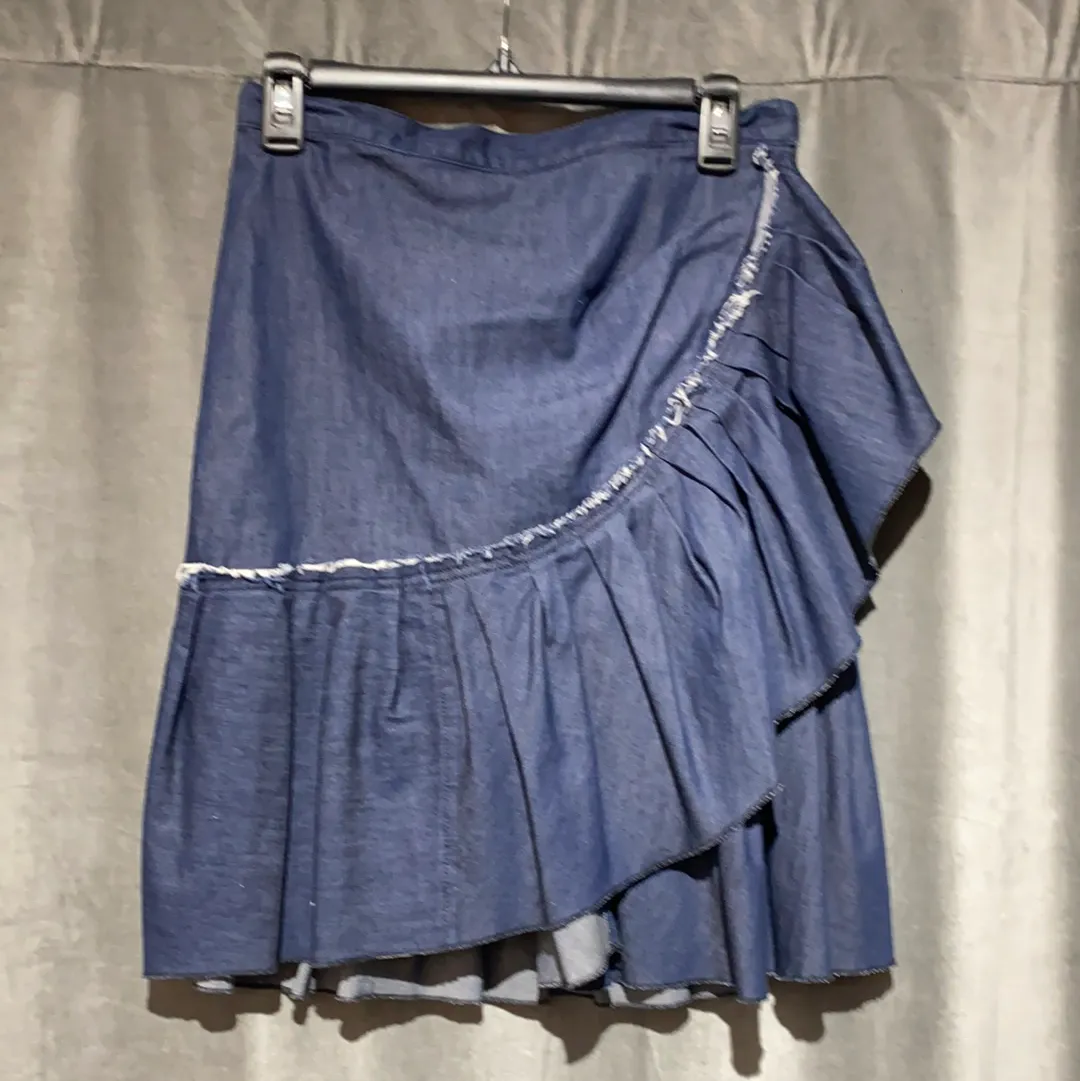 Red Valentino Blue Denim Fauzx Wrap Ruffle Skirt