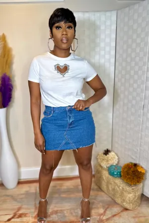 RHINESTONE SIDE DENIM SKIRT