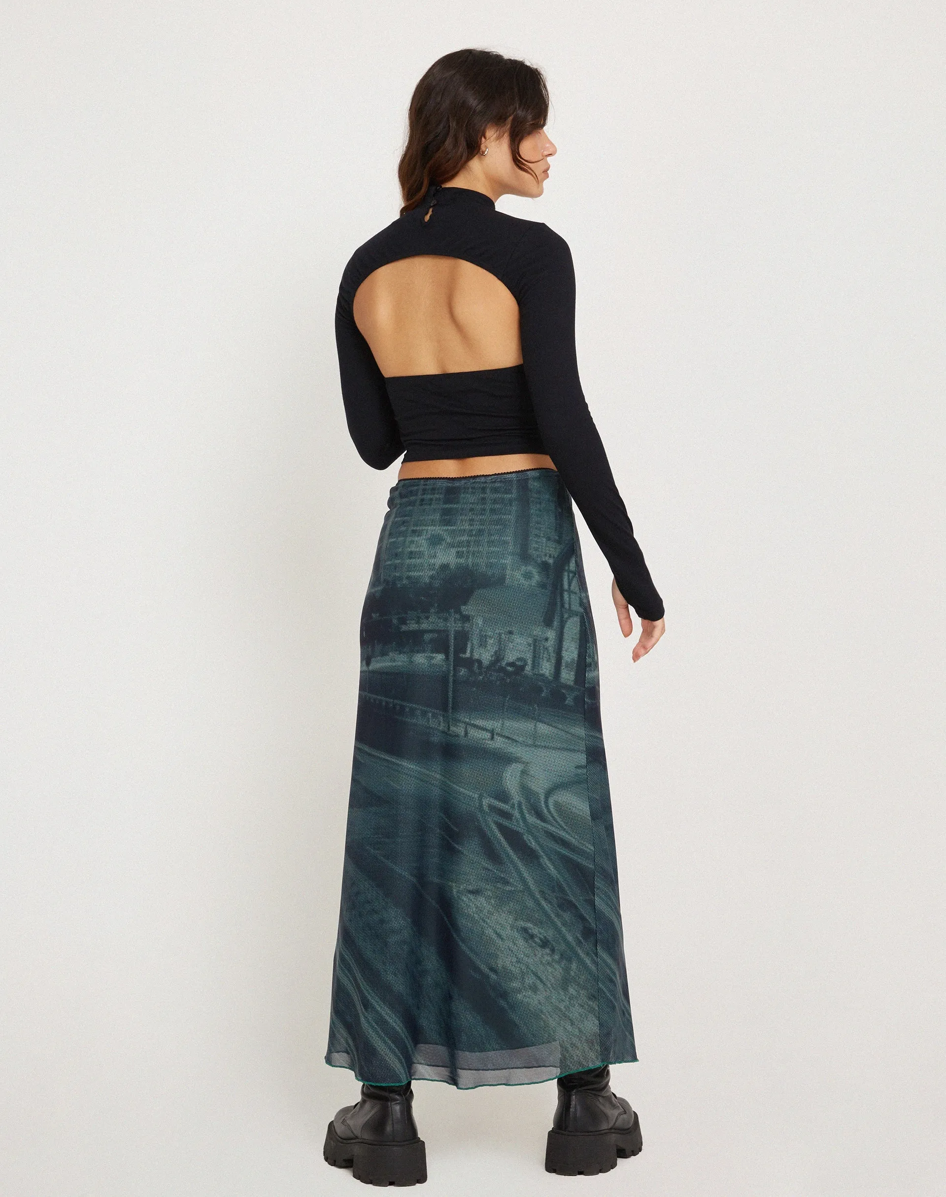 Rindu Midi Skirt in Cityscape Green