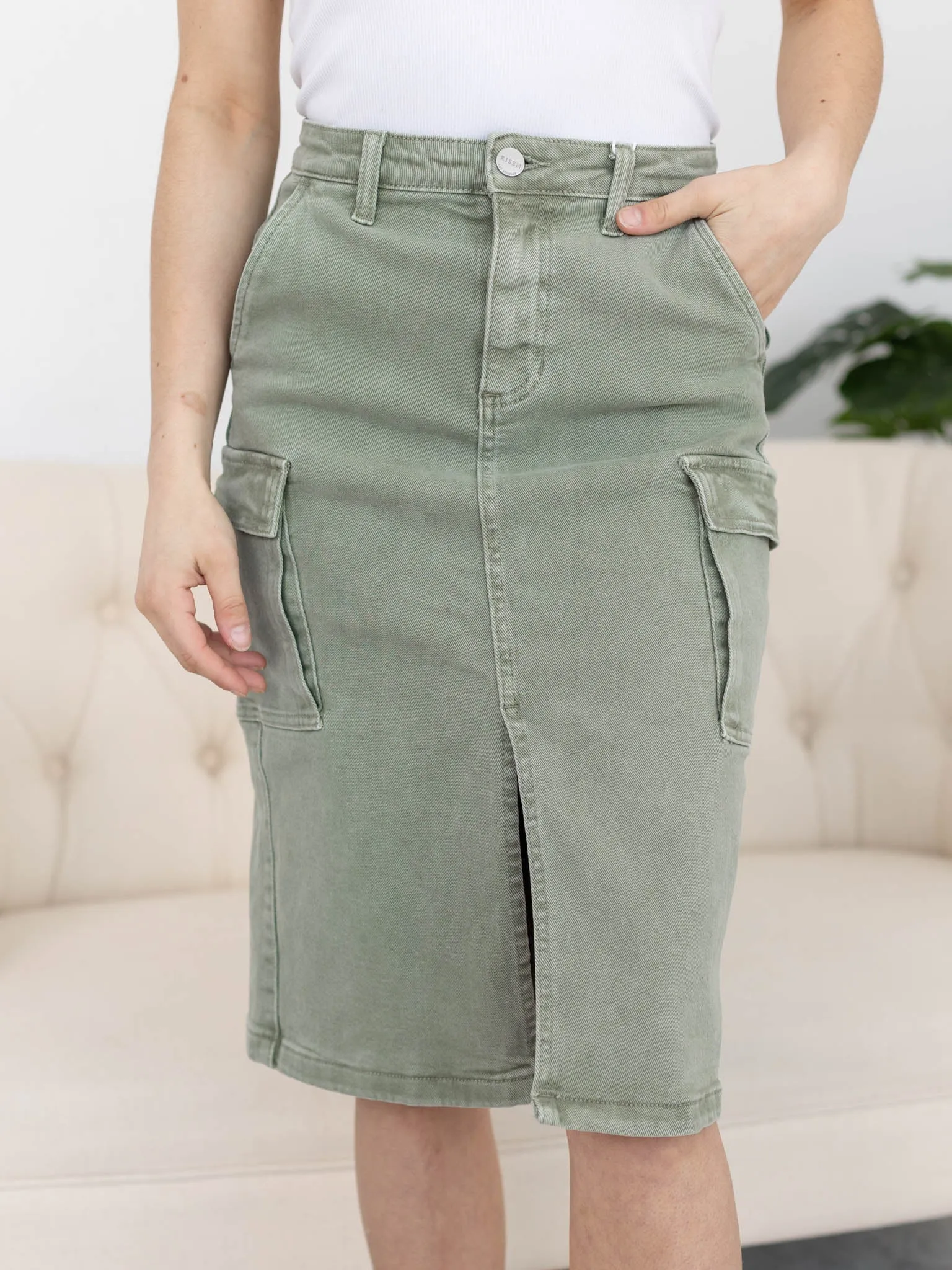 RISEN High Rise Midi Cargo Skirt