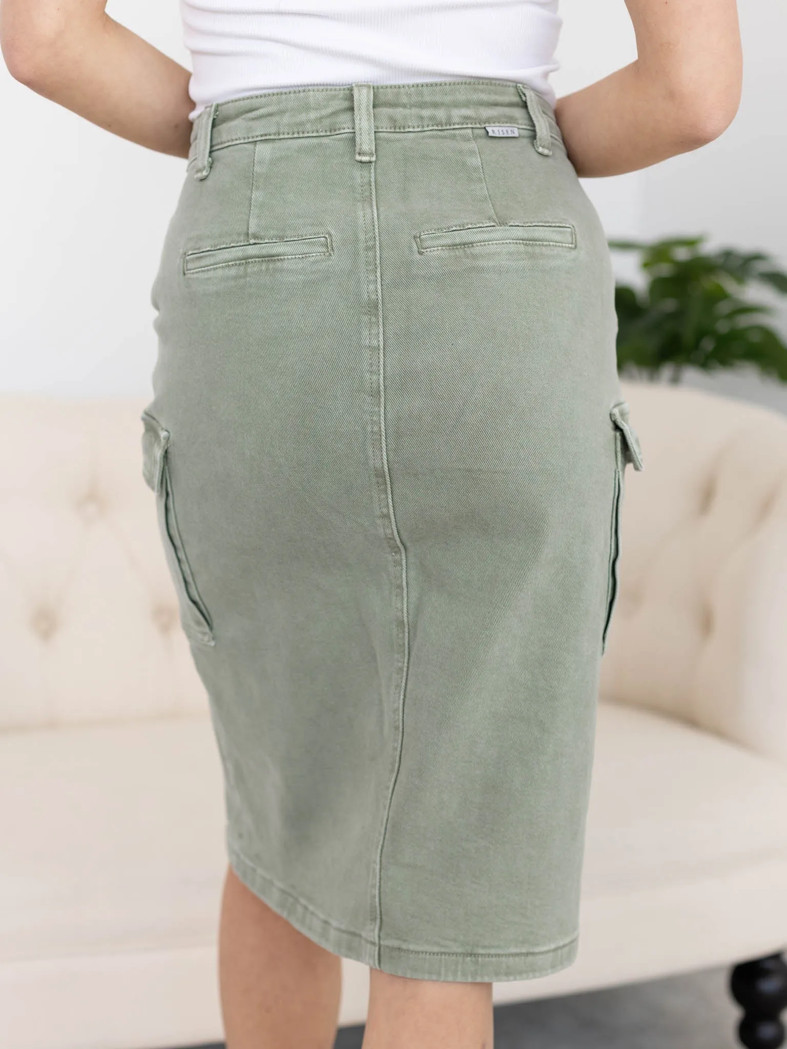 RISEN High Rise Midi Cargo Skirt