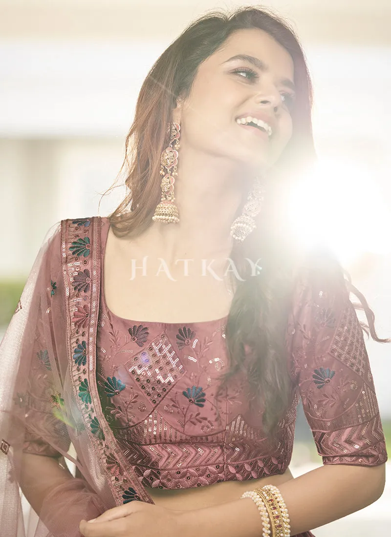 Rose Pink Multi Embroidered Traditional Lehenga Choli