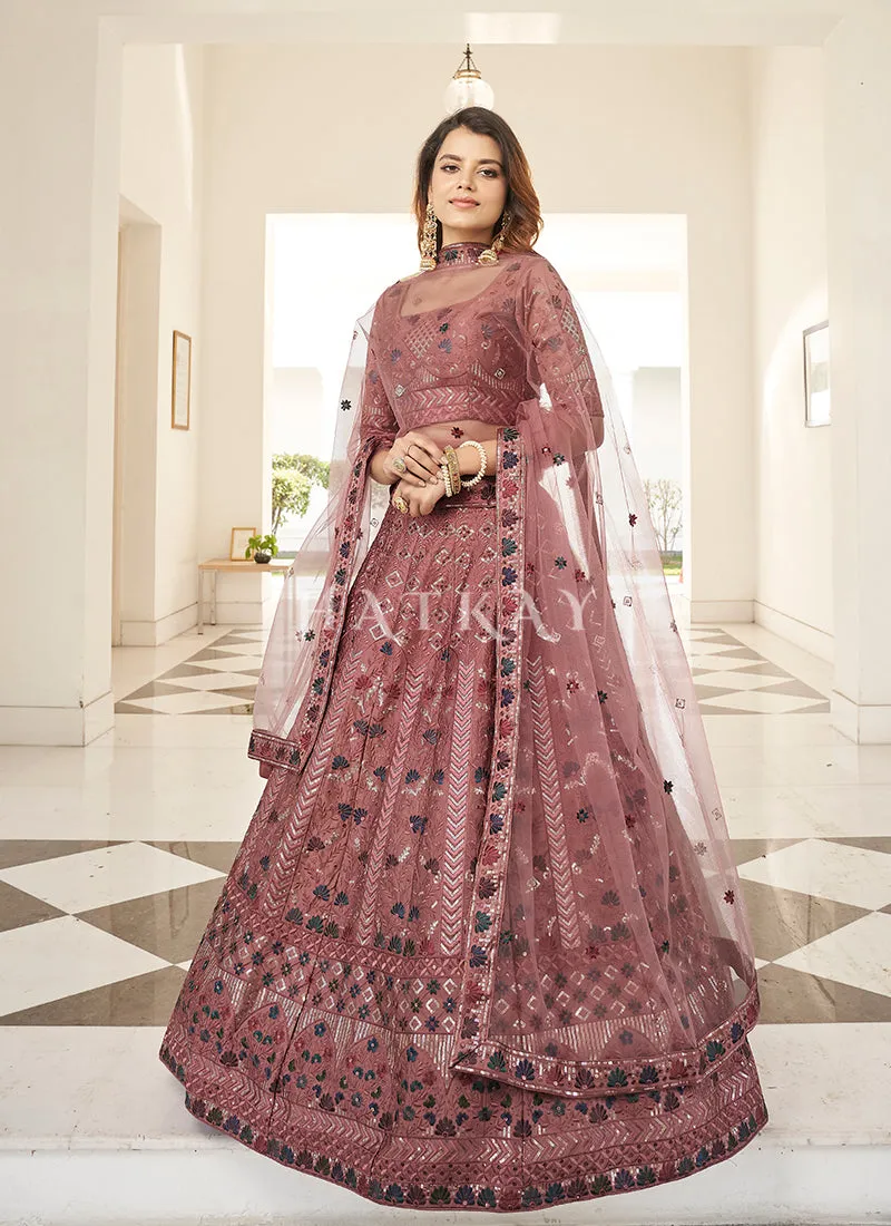 Rose Pink Multi Embroidered Traditional Lehenga Choli