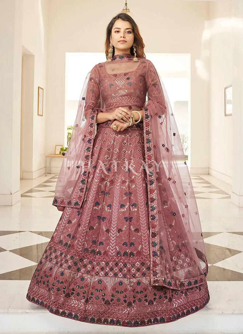 Rose Pink Multi Embroidered Traditional Lehenga Choli
