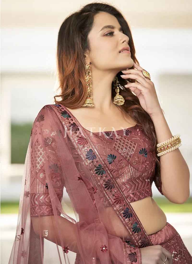 Rose Pink Multi Embroidered Traditional Lehenga Choli