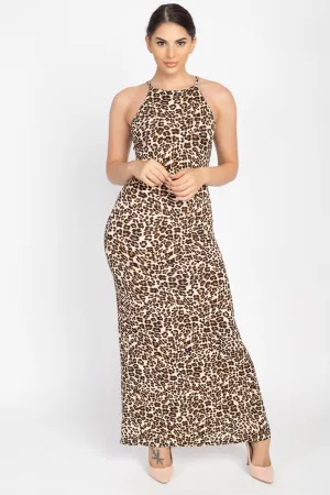 Round Neck Animal Print Maxi Dress