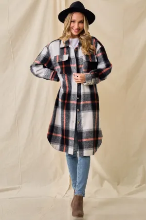 Rowan Brushed Flannel Long Shacket - Black/Chocolate