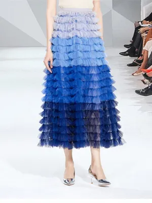 Runway Two Piece Set Women Pearls Mesh Long Skirts