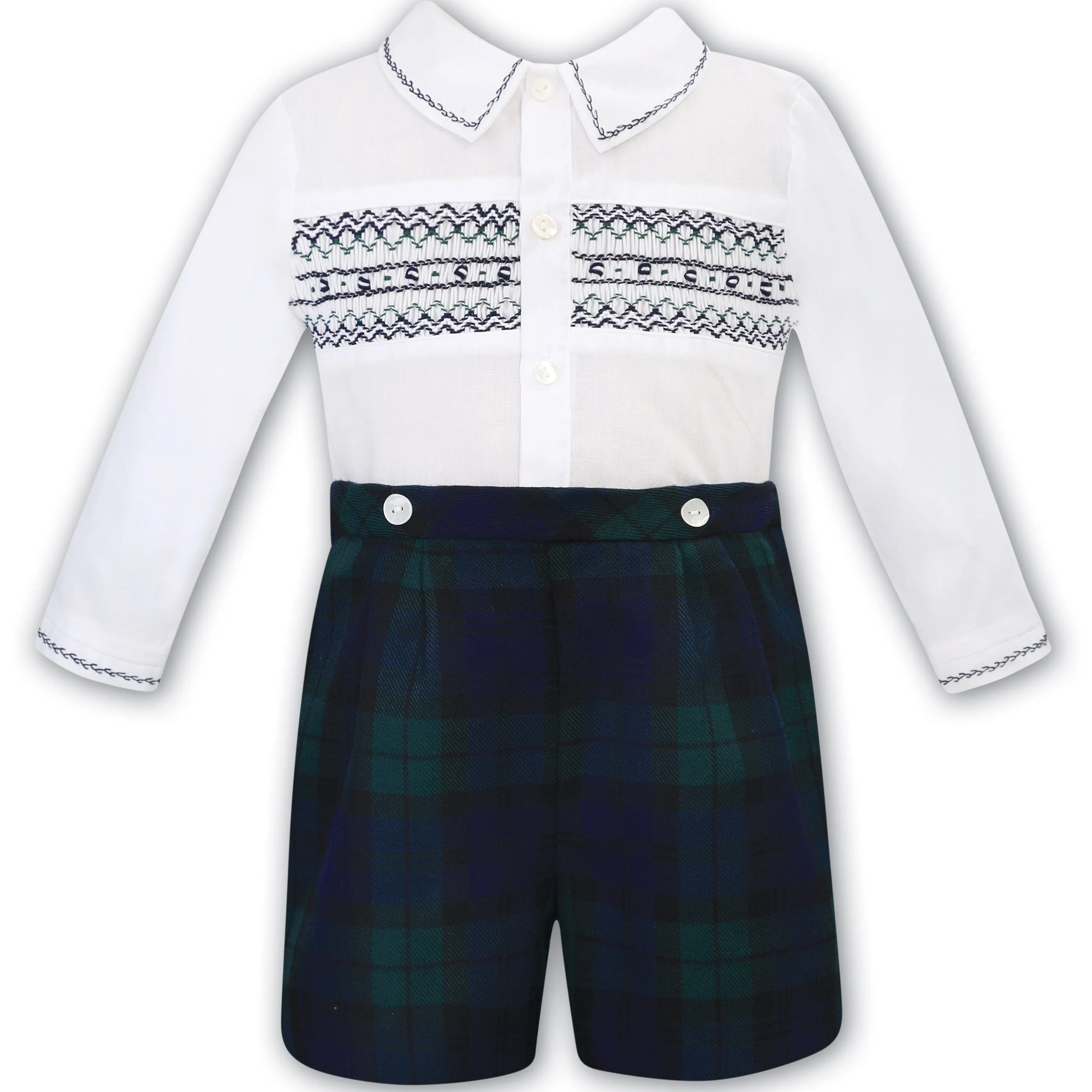 SARAH LOUISE -  Smock Tartan Short Set - Navy