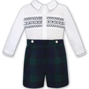 SARAH LOUISE -  Smock Tartan Short Set - Navy