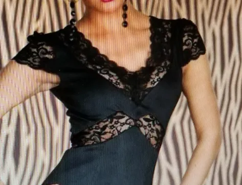 Sexy Black Short Sleeve Lace Trimmed Mini Dress