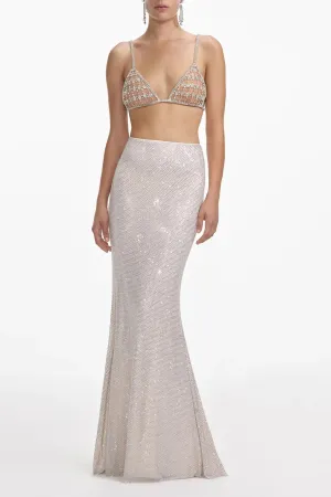 Silver Rhinestone Mesh Maxi Skirt