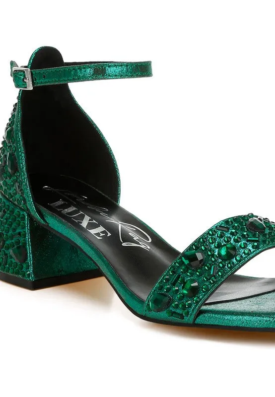 Size 9 Green Rhinestone Embellished Shimmer Sandals