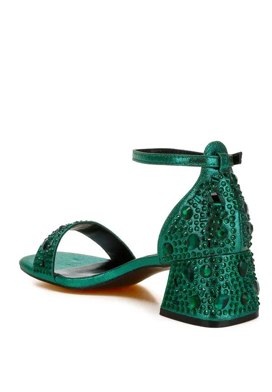 Size 9 Green Rhinestone Embellished Shimmer Sandals