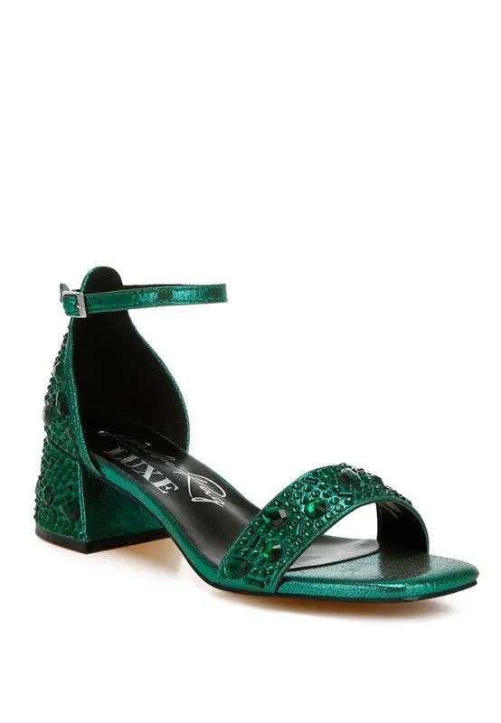 Size 9 Green Rhinestone Embellished Shimmer Sandals