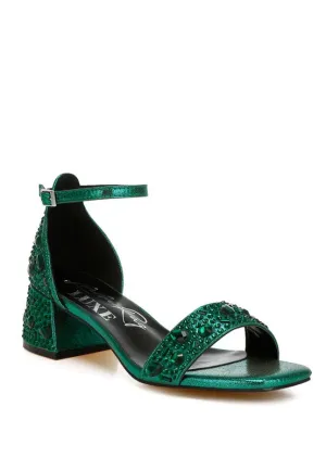 Size 9 Green Rhinestone Embellished Shimmer Sandals