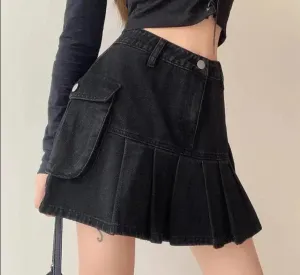 Skirt Women Folds Denim Mini Casual A-Line Vintage Fashionable Harajuku Sweet Girls