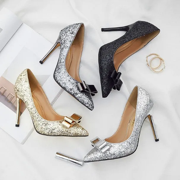 Small Size Glitter Metal Heel Dress Pump Shoes AS285
