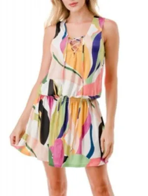 Smock Waist Lace-Up Dress - Multi FINAL SALE