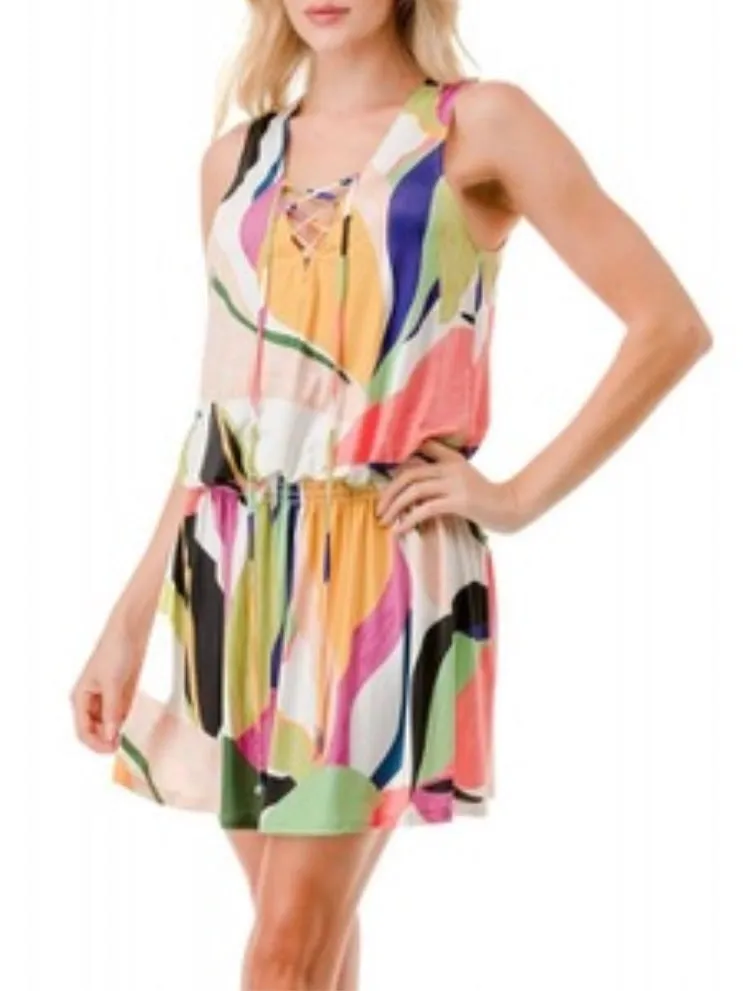 Smock Waist Lace-Up Dress - Multi FINAL SALE