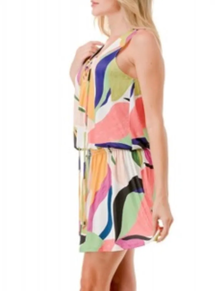 Smock Waist Lace-Up Dress - Multi FINAL SALE
